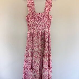 Smocked Pink Paisley Tiered Maxi Dress - Women